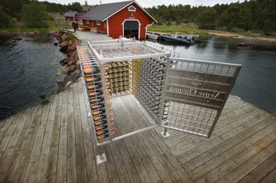 This is one of the locked crates in which they place the bottles of champagne before lowering them to the seabed