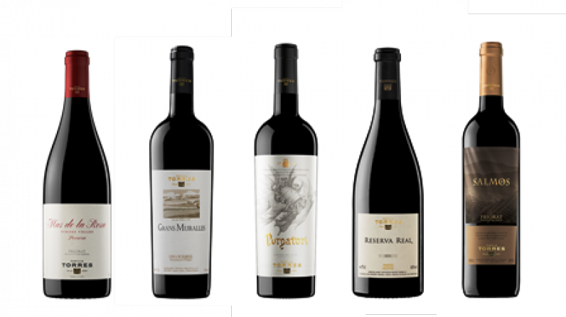 Los 5 vinos de Familia Torres mejor valorados por Wine Spectator. 