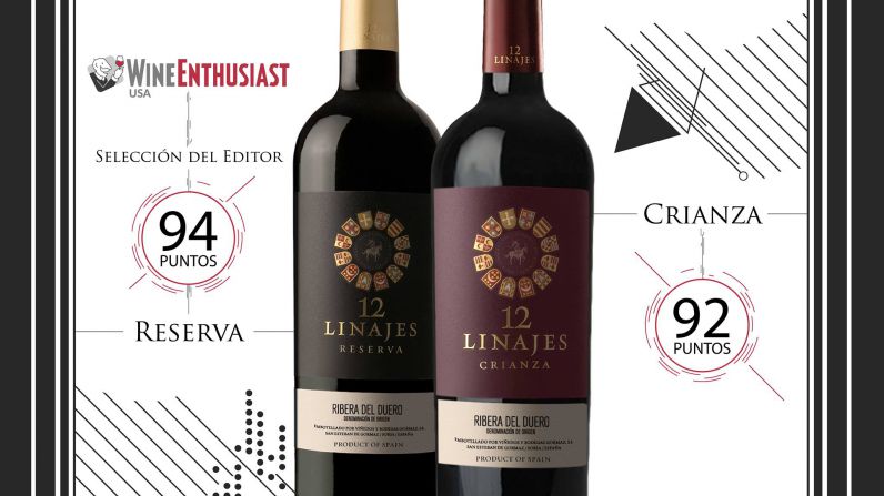 12 Linajes Reserva 2012 único Ribera del Duero que consigue 94 puntos y Selección del Editor en el último número de la revista americana Wine Enthusiast.